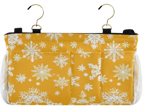 EtherSpher Gelbe Schneeflocken Weihnachten Etagenbett Seite Caddy Bett Hängetasche für Zuhause, Uni, Wohnheim, Etagenbett/Krankenhausbett, Krippe Bettgitter