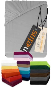 npluseins Jersey Spannbetttuch 100% Baumwolle, 80-90x190 cm, Silber | Öko-Tex Standard 100, hautfreundlich, atmungsaktiv, elastischer Rundumgummi, faltenfreier Sitz, formstabil, strapazierfähig