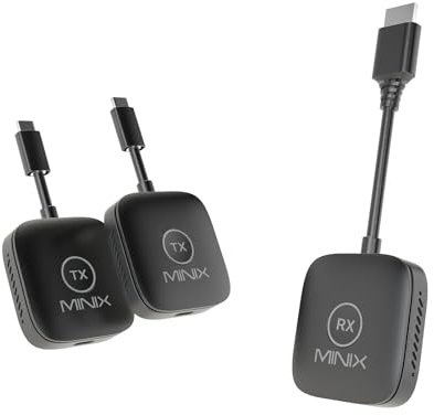 MINIX Wireless HDMI Two Transmitter & One Receivers,Plug and Play- Multi-Screen Expansion,Wireless Dual USB-C to HDMI Dongle 1080p,164FT/50M/WiFi 2.4G/5G/60Hz,Bluetooth Hdmi Adapter for TVs/PC/Laptop