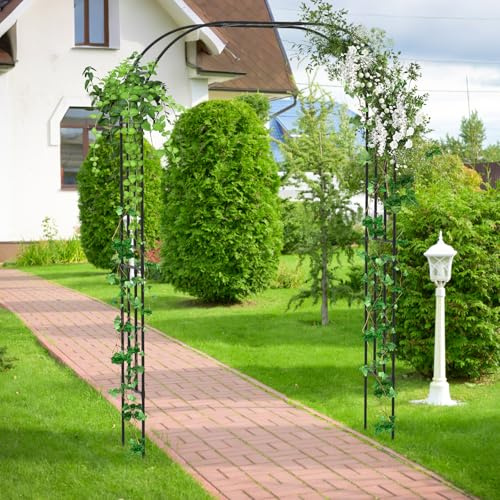 RELAX4LIFE Arco per Rampicanti in Metallo, Traliccio per Rampicanti, Struttura Robusta Antiruggine, Arco da Giardino per Rose e Viti, per Matrimoni Feste e Ingresso Cortile (Nero, 153×40×240cm)
