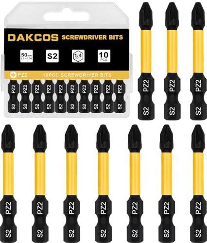 DAKCOS PZ2 Bit largo, Torx Bit PZ2, surtido de puntas de S2, punta de atornillado 1/4 vástago hexagonal (longitud 50 mm, 10 piezas)