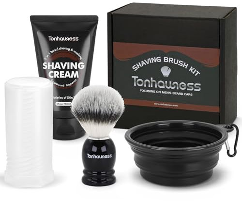 Kit di pennelli da barba da uomo, 4 in 1, set di pennelli da barba con setole in nylon, custodia, crema da barba e ciotola pieghevole per viaggio