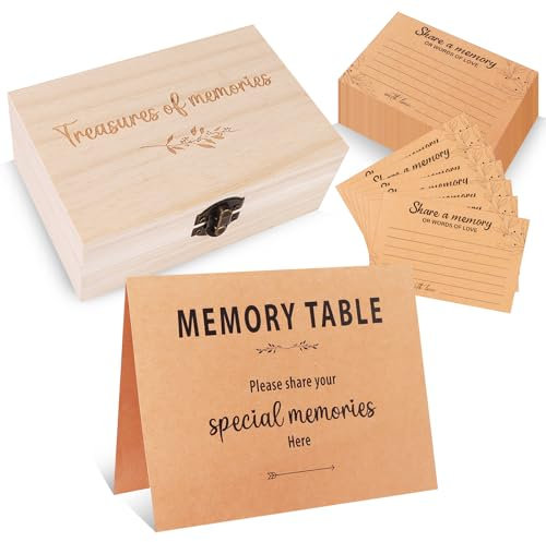 CCCYMM Celebration Of Life Share A Memory Card Sets 1 Wooden Memory Box with 1 Table Sign 50 Share A Memory Cards for Funerals Weddings Birthdays Graduations Bridal Shower Keepsake Decorations Gifts