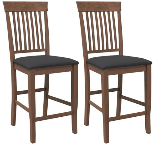 vidaXL Barhocker mit Kissen 2 STK. Braun Massivholz Gummibaum, Stuhl, Küchenhocker, Kneipenstuhl, Bistrostuhl, Restaurantstuhl, Tresenstuhl
