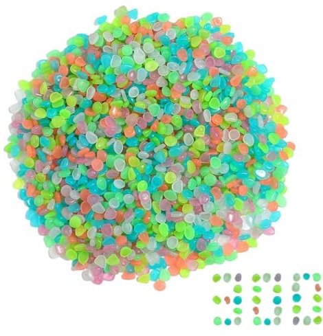 OUDQFCJ Pietre Fluorescenti in Resina, 300 Pezzi, al Buio, Mini Ciottoli, Luminose da Giardino, Sassi per Vasi e Terrazzo, Sassolini Decorativi, Brillanti per Acquario Prati (Multicolore)