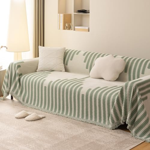 SHANNA Streifen Sofa Überwurfdecke 1/2/3/4 Sitzer, Chenille Ganzjährig Nutzbar Sofabezug L Form U Ecksofa Große Sofa Überzug, Vielseitige Sofaüberwurf Couch Überzug Sofa Cover Futonbezug mit Quaste