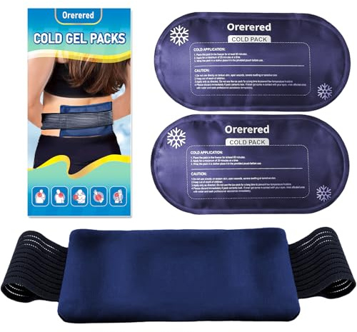 Ice Packs Reusable for Injuries,10x 5 Multi-Use Cold Packs for Lower Back Pain Relief,3-Pcs Set Soft Cold Gel Soft Ice Wrap| Adjustable & Flexible Cold Gel Packs for Elbow, Neck, Back (Navy Blue)