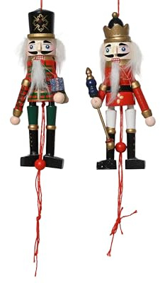 Christbaumschmuck Holz 12,5cm - Nussknacker Figur zum Aufhängen - 1 Stück sortiert - Weihnachtsbaum Anhänger für Weihnachten - Christbaumanhänger & Weihnachtsbaumschmuck - Husar Soldat Rot Grün