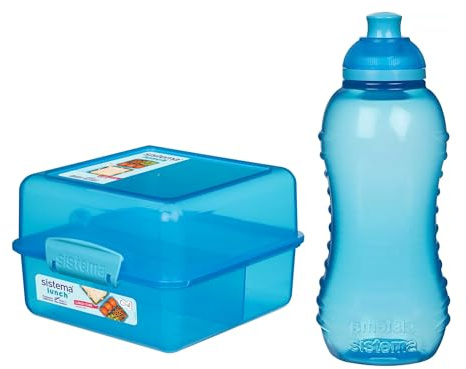Sistema Lunch- und Trinkset – 1,4L Lunch Cube + 330ml Twist 'N' Sip Squeeze Bottle – Blau/Ocean Blue