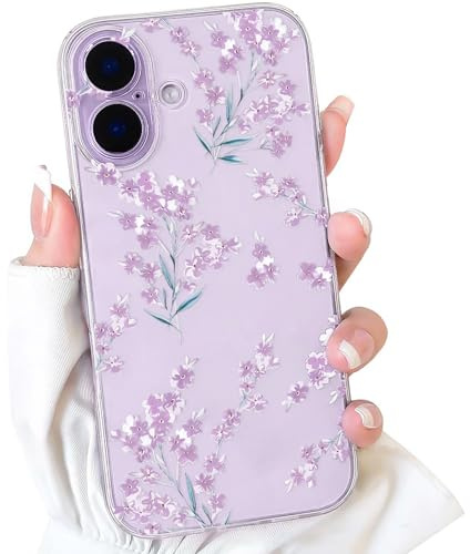NITITOP for iPhone 17 Case Cute Clear Flower Branch, Purple | for Women Girls, Aesthetic Artistic Floral Design, Transparent Soft TPU Shockproof Cover, Full Camera Protection