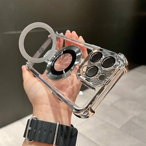 Prosperousk/Stampopular Phone Case, New in Phone Case for iPhone 17 16 15 14 PRO MAX, Four Corners Anti-Fall Cases for iPhone with Invisible Ring Stand (Silver,15)