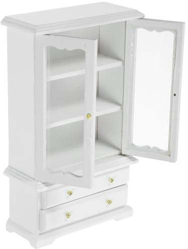 Abaodam 12 Scale Miniature White Wooden Bookcase Dollhouse Furniture, 3-tier Double Door Mini Bookshelf Display Shelf for Dollhouse Collectibles
