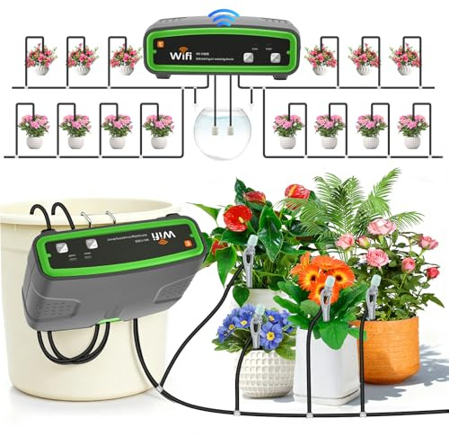 Automatische Bewässerung, WiFi Bewässerungssystem Zimmerpflanzen Für 20 Topfpflanzen, Doppelte Pumpe Zimmerpflanzen Bewässerung, Gartenbewässerungssystem Smart Mode für Balkon,Kübelpflanzen, Garten