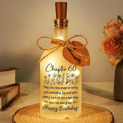Sayregifty 60th Birthday Gifts for Women Men, Gifts for 60 Year Old Woman - LED Bottle Night Light, 60th Birthday Gift for Mum Dad Grandma Grandad Nanny Best Friend Her Men Him Sister Dad Wife