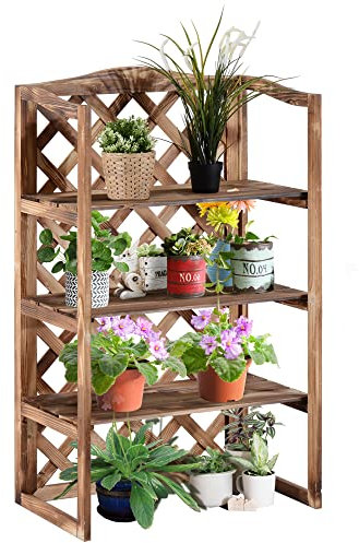 Outsunny Blumenständer Blumenregal Pflanzregal Blumenbank 3 Etagen Tannenholz (Modell8)