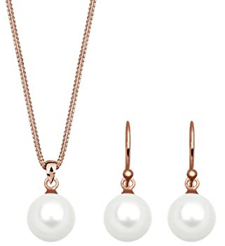 Elli Schmuckset Damen Basic Muschelkernperlen in 925 Sterling Silber rosé vergoldet