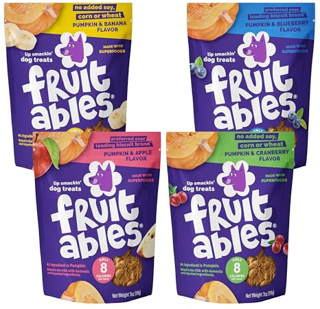 Fruitables Dog Treats Pumpkin & Apple, Banana, Blueberry, Cranberry 4 Pack