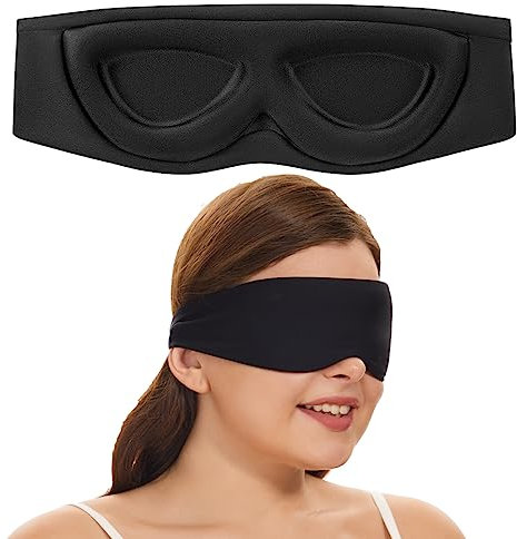 ALASKA BEAR Sleep Mask for Side Sleepers Best Contoured Eye Mask for All Sleeping Positions Men and Women 100% Blackout Cover Cool Blindfold Most Comfy Headband Style, Machine Washable (Black)