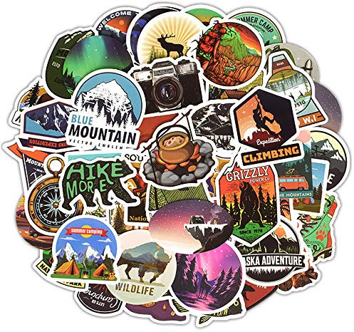 Outdoor Abenteuer Aufkleber, 50 Stück Wasserfeste Vinyl Sticker Decals, Reise Aufkleber Laptop Aufkleber Teen Kinder Stickerbomb für Gepäck Helme Skateboards Computer Tassen Auto Motorrad Fahrrad