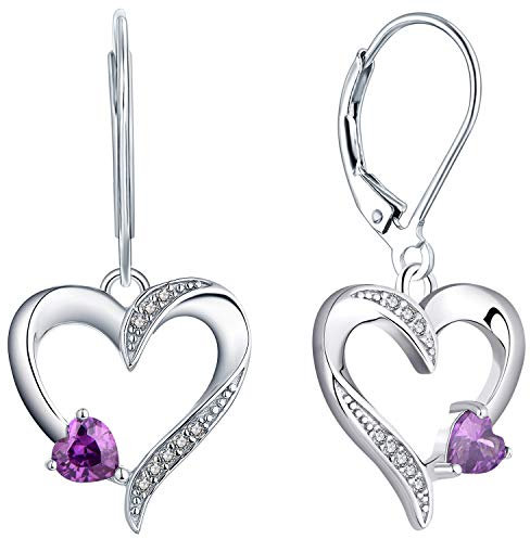 YL Orecchini Cuore Argento 925 taglio Febbraio Pietra Portafortuna Ametista Orecchini a Cuore d'amore per Donne