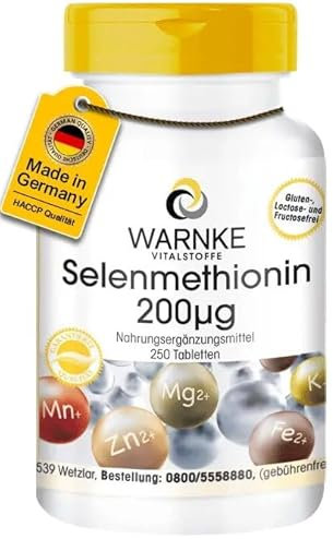 Selen-Tabletten - 200mcg - Selenmethionin - vegan - 250 Tabletten | Warnke Vitalstoffe - Deutsche Apothekenqualität