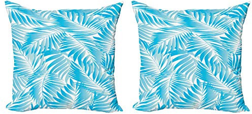 ABAKUHAUS Tropisch Dekokissen Kissenbezug 2er Pack, Exotische Miami Palms, Modern Accent Doppelseitiger Digitaldruck, 40x40, Türkis-Aqua-Blau