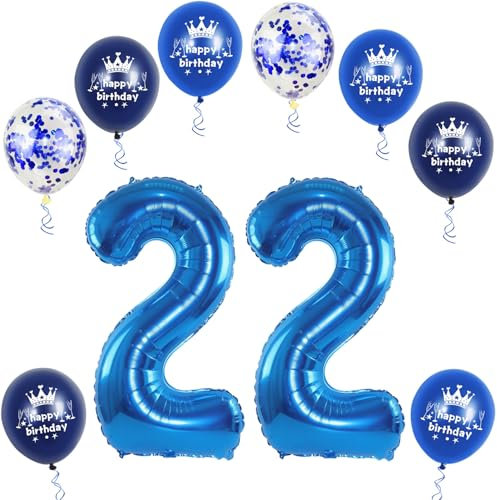 XL Folienballon 22 Geburtstag, Folienballon Zahl 22, Folienballon Zahl 22 Blau, Luftballons Zahl 22, Nummer 22 Luftballon Blau, Folienballon 32 Geburtstagsdeko Ballon Zahl 22