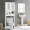 COSTWAY Over Toilet Cabinet, 3-Tier Freestanding Washing Machine Rack with Adjustable Shelf and Door, Bathroom Space Saver Laundry Tall Storage Cupboard Organiser Unit (White)