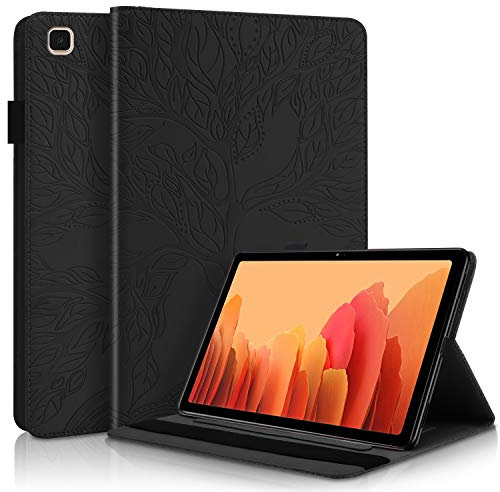 CaseFun Funda para Samsung Galaxy Tab A7 10.4 2020 T500/T505/T507 Árbol de la Vida Carcasa Cover Soporte Múltiple Ángulo y Bolsillo de Documento, Negro