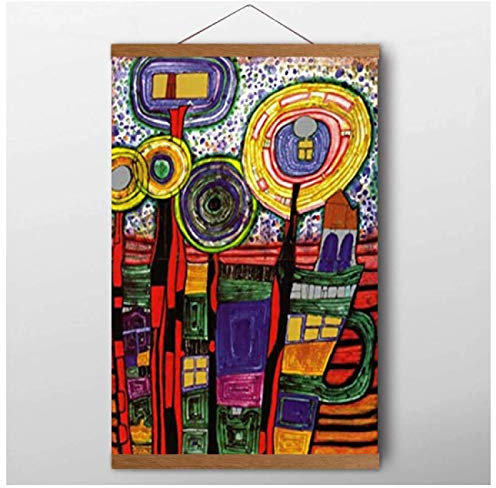 Friedensreich Hundertwasser Kunst Leinwand Malerei Drucke Wohnzimmer Wohnkultur Moderne Wandkunst Malerei Plakate Bilder Druck auf Leinwand, 40X60Cm Mit Rahmen