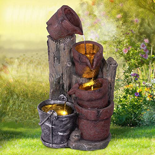 Gartenbrunnen Brunnen Zierbrunnen Zimmerbrunnen Springbrunnen Brunnen Wald-Quelle mit LED-Licht 230V Wasserfall Wasserspiel für Garten