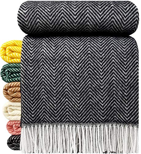 STTS International Wolldecke 100% Schurwolle Wohndecke 140 x 200 cm Tagesdecke Schurwolldecke Woll-Plaid Tirol in vielen Farben erhältlich (Anthrazit (D-M)