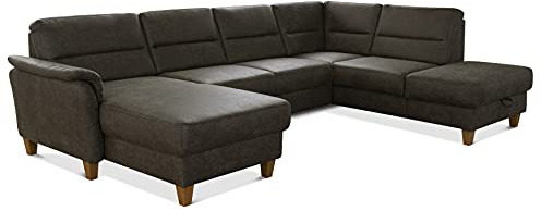 CAVADORE Wohnlandschaft Palera / Federkern-Sofa in U-Form im Landhausstil / 314 x 89 x 212 / Mikrofaser in Lederoptik, Oliv