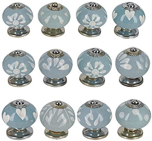 G Decor Grey Fusion Handmade Assorted Designs Ceramic Door Knobs, Vintage, Shabby Chic, Interior Furniture, Cabinet Cupboard Wardrobe Drawers Pulls Handles (12-Pack)
