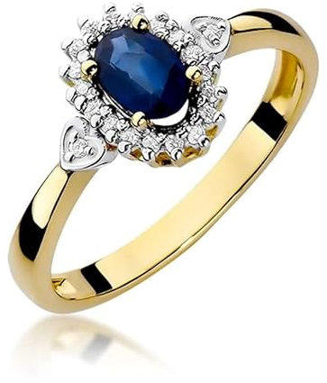 Damen Ring 585 14k Gold Gelbgold echt Saphir Edelstein Diamanten Brillanten