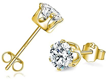 Sterling Silver Stud Earrings with Cubic Zirconia, 925 Sterling Silver and 18K Gold Options for Women and Girls