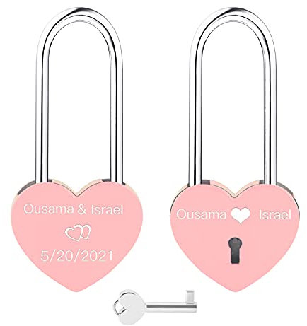 OXYEFEI Cadenas d'amour Amoureux Personnalisée, Serrure en Forme de Coeur, Photo et Nom Personnalisables, idée cadeau pour Anniversaire Saint Valentin Mariage (rose)