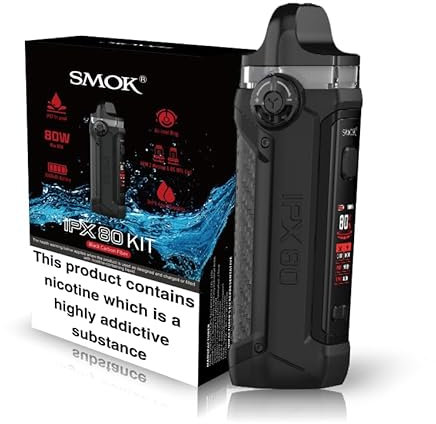 SMOK IPX 80 Vaping Kit, 80W Max Output, 3000mAh Large Battery, Waterproof + Dust & Shock Proof, USB Type-C Fast Charging, E Cig, E Cigarettes, Starter Kit, SMOK Vaping, No Nicotine (Black Carbon)
