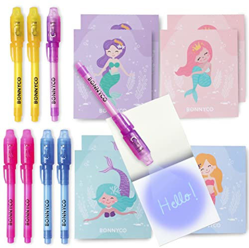 BONNYCO UV Stift und Notizbuch, 8 Stück Meerjungfrau Mitgebsel Kindergeburtstag Mädchen | Kindergeburtstag Gastgeschenke, Adventskalender und Kleine Geschenke für Kinder, Meerjungfrau Deko