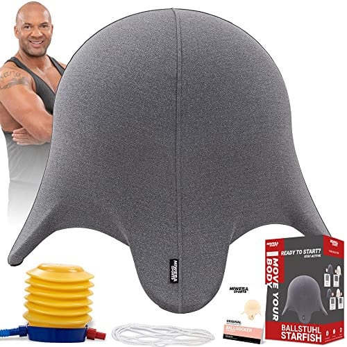 Miweba Sports Ballhocker Starfish - Traglast 300 Kg - 55 cm Gymnastikball aus PVC - Sitztrainer - Fitnessball Stuhl - Ergonomischer Sitzball - Sitzalternative Schreibtischstuhl Büro (Grau)