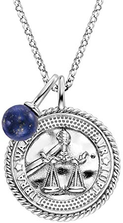 Engelsrufer Damen Halskette aus Sterling Silber und Sternzeichen Waage Anhänger - besetzt mit 2 Zirkonia Steinen und einem Lapislazuli Stein Anhänger - Länge: 50cm