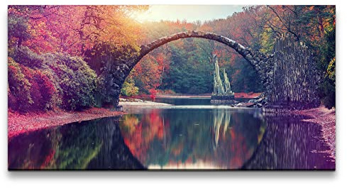Paul Sinus Leinwandbild 120x60cm Brücke Steinbrücke Natur Fluss Herbst Schön Herr der Ringe