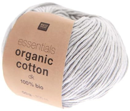 Rico Design Essentials Organic Cotton DK Bio Baumwolle Baumwollgarn zum Stricken oder Häkeln (18 Silver Grey)