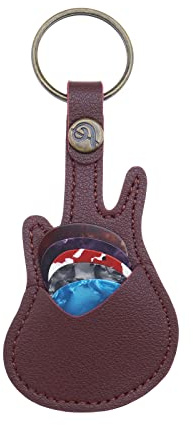 VGOL Gitarren-Pick-Halter Leder Schlüsselanhänger mit 5 Plektren Mini Gitarrenform Plektren Schlüsselanhänger Schlüsselanhänger für Gitarrenliebhaber Männer Frauen Kaffee Farbe