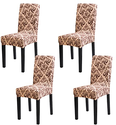 mafudoxi Stuhlhussen 4er Set, Stretch Abnehmbare Waschbar Stuhlbezug, Stretch Stuhlhusse mit Gummiband, für Hotel, Bankett, Restaurant, Haus, Party, Hochzeit(Gold-Flowers, 4Stück)