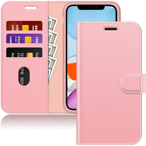 JETech Coque Portefeuille pour iPhone 11 6,1 Pouces, Etui en Cuir PU avec Couverture à Rabat Magnétique Antichoc avec Porte-Cartes et Fonction de Support (Or Rose)