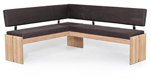 moebel-eins SIRION Eckbank mit Truhe aus Eiche, Material Massivholz/Bezug Mikrofaser, 167 x 192 cm, Dunkelbraun