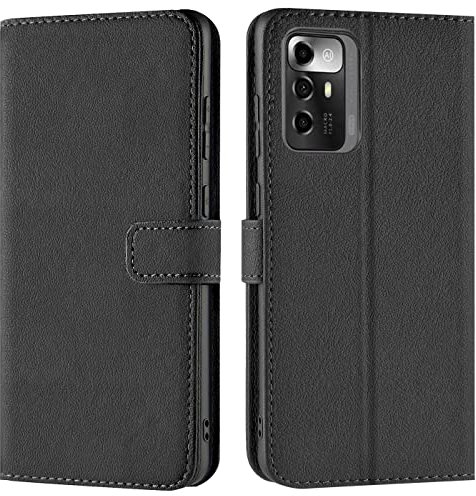 Verco Handyhülle für ZTE Blade A72 5G Hülle, Bookcase Tasche Flipcover für ZTE A72 5G Case [Kartenfächer/Aufstellfunktion], Schwarz