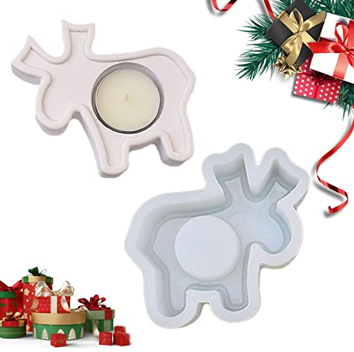 Weihnachten Kerzenständer Silikonform - DIY Bär Schneemann Hirsch Kerzenhalter Epoxidharz Casting Form - Kreative Kerzenleuchter Beton Gießform Für Teelichthalter Handwerk Heimdekoration (Hirsch)