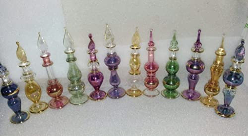 Lot of 6 Mouth Blown Egyptian Perfume Bottles Glass 4 inch (12 Cm)
